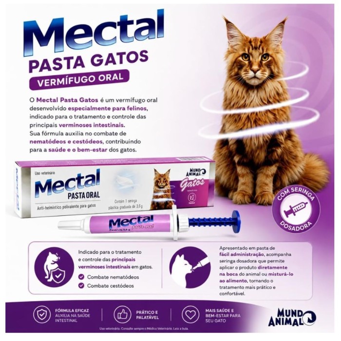 Mectal Gatos - vermífugo em pasta