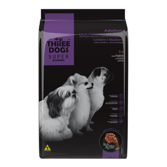 Three Dogs Super Premium Porte Pequeno Cordeiro e Blueberry 10 Kg