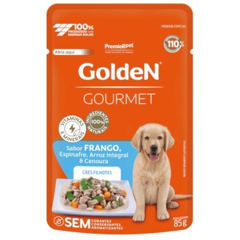 Sachê Golden Gourmet - Cães Filhotes - Frango, Espinafre, Arroz Integral e Cenoura 