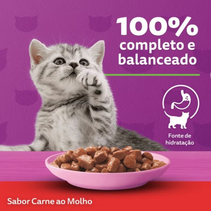 Sachê Whiskas - Gatos Filhotes - Carne ao molho