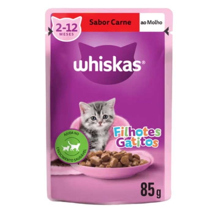 Sachê Whiskas - Gatos Filhotes - Carne ao molho