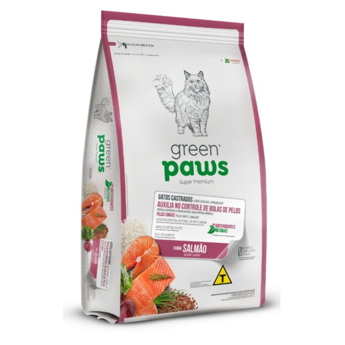 Green Paws Controle de Bolas de Pelos - Gatos Castrados - Salmão