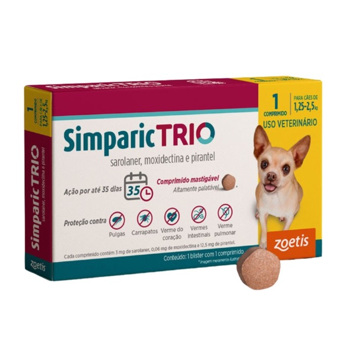 Simparic TRIO - Comprimido antipulgas, carrapatos, verme do coração, vermes intestinais e verme pulmonar para Cães